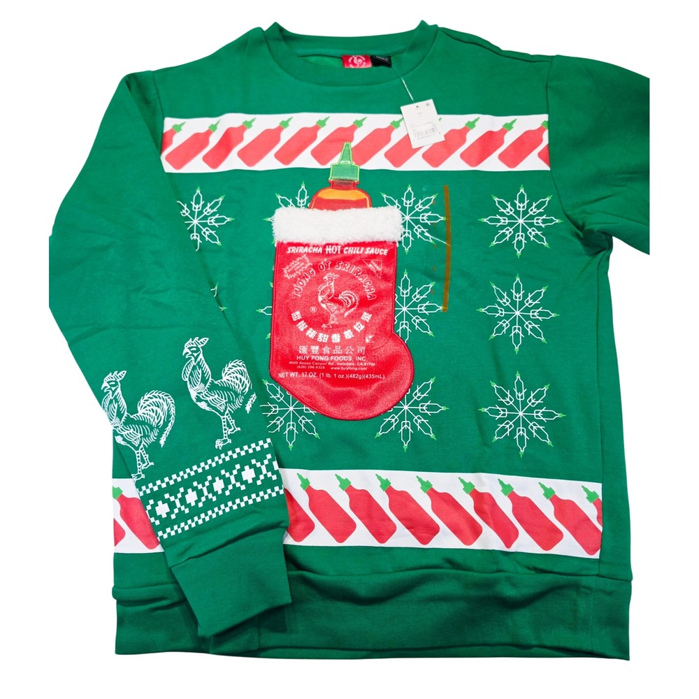 Huy Fong Sriracha Hot Chili Sauce Ugly Christmas Sweater Green Sweatshirt Small
